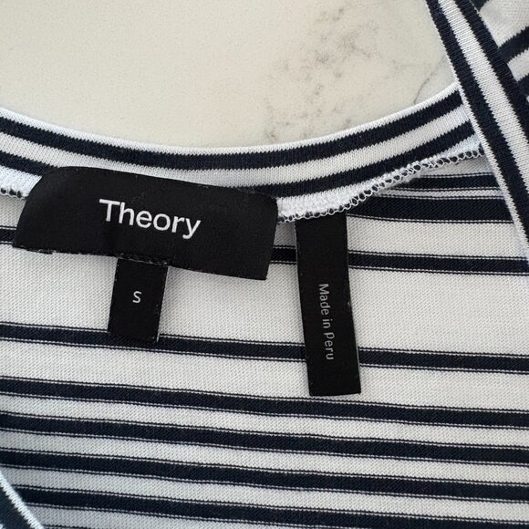 New Condition Small Theory Dark Navy White Striped Bram Tank - Picture 4 of 7